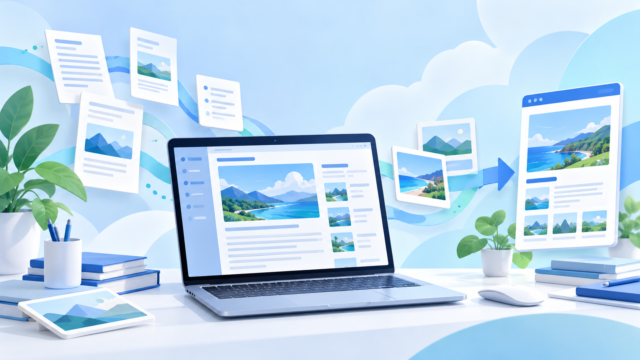 AIブログ運営を表す記事編集と公開のイラスト